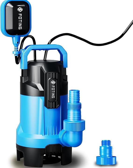 FOTING 2025Upgraded Automatic Sump Pump, 1.5HP 6300GPH Sweage Pump for Basement & Pool Draining, Submersible Water Pump with Float Switch, Sealed Thermoplastic for Puddle Pool Tub Pond